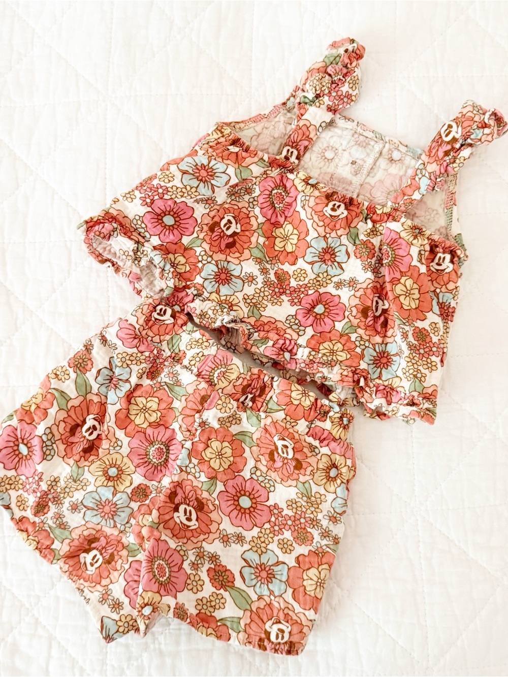 Minnie 3T Kids Matching Set Pink Orange Floral - Picture 3 of 3